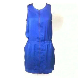 Banana Republic Blue Sleeveless Zip-Up Dress